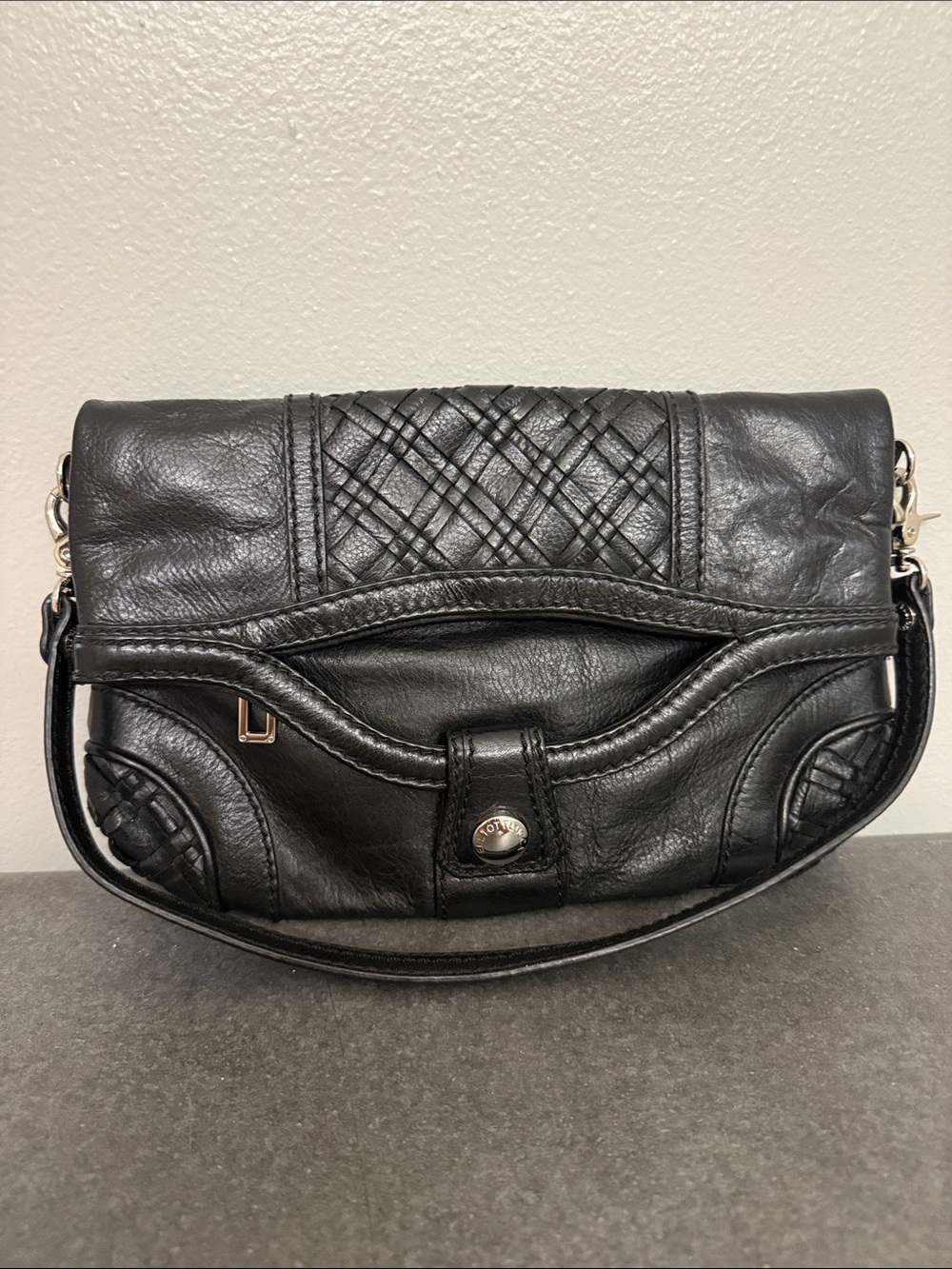 Elliott Lucca Black Quilted Accent Leather Shoulder Bag